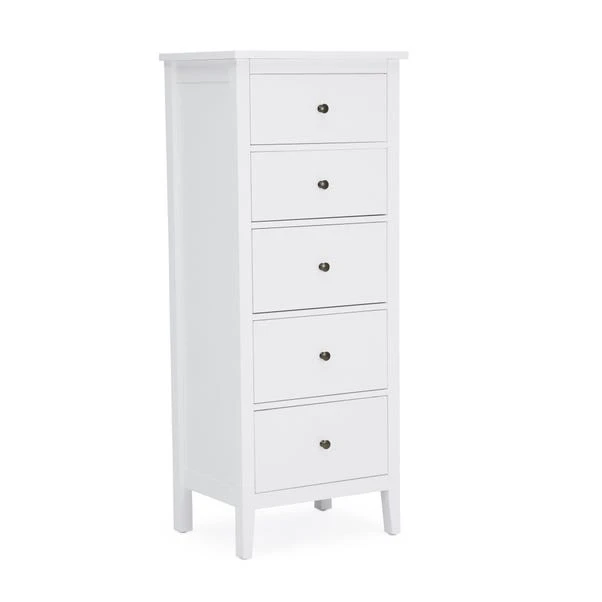 Lynton Tall Small 5 Drawer Chest, White - Image 4