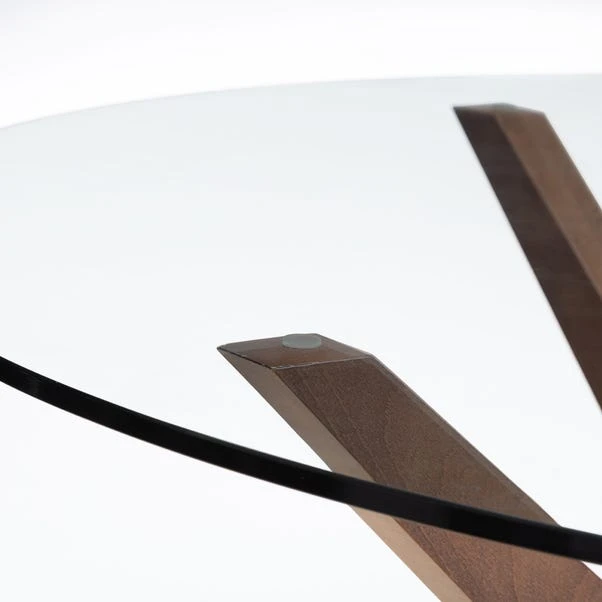 Chelsea 4 Seater Round Dining Table, Brown Wood, Glass - Image 3