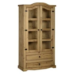 Corona Large Glass Display Unit, Pine