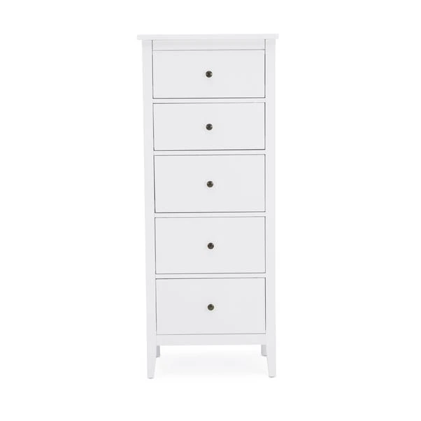 Lynton Tall Small 5 Drawer Chest, White