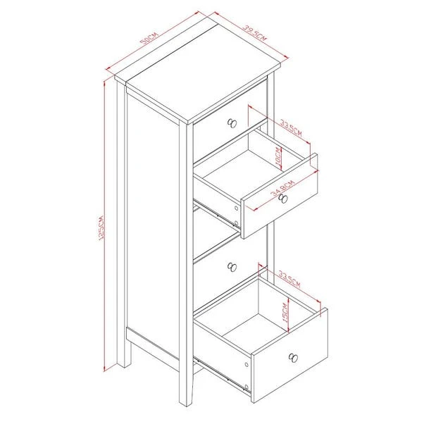 Lynton Tall Small 5 Drawer Chest, White - Image 2