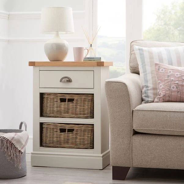 Compton Tall Side Table With Baskets, Ivory