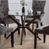 Chelsea 4 Seater Round Dining Table, Brown Wood, Glass