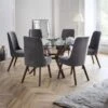 Chelsea 6 Seater Round Glass Top Dining Table With 6 Huxley Chairs