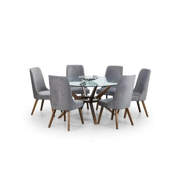 Chelsea 6 Seater Round Glass Top Dining Table With 6 Huxley Chairs - Image 9