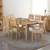 Curve 4-6 Seater Round Extendable Dining Table With 6 Chairs, Solid Oak
