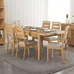 Curve 4-6 Seater Round Extendable Dining Table With 6 Chairs, Solid Oak
