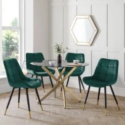 Montero 4 Seater Round Glass Top Dining Table With 4 Hadid Chairs
