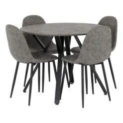 Athens 4 Seater Round Dining Table With 4 Chairs, Grey Concrete Effect
