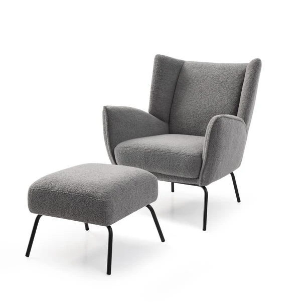 Hana Sherpa Chair With Footstool - Image 2