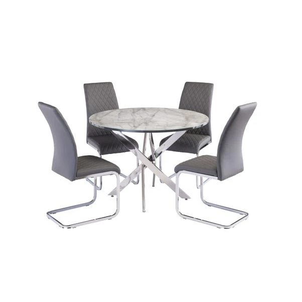 Alden 4 Seater Round Glass Top Dining Table, Marble Effect - Image 3