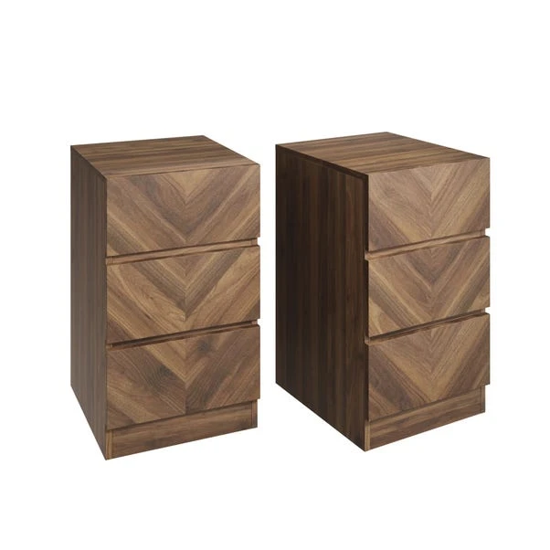 Set Of 2 Taranto 3 Drawer Bedside Tables, Walnut