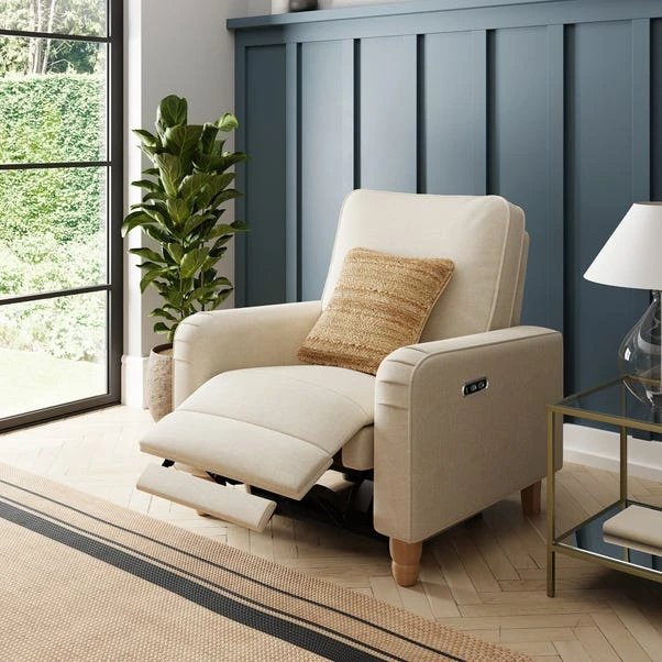 Beatrice Luna Fabric Power Recliner Armchair, Natural - Image 2