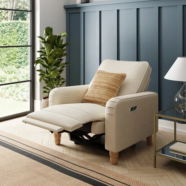 Beatrice Luna Fabric Power Recliner Armchair, Natural - Image 3