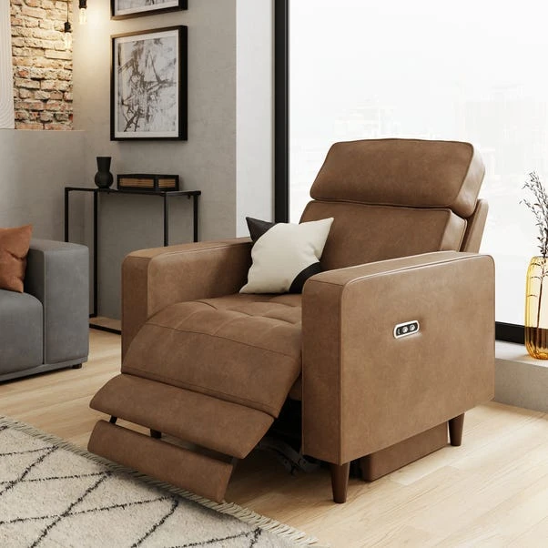 Zoe Faux Leather Power Recliner Armchair, Mocha - Image 2