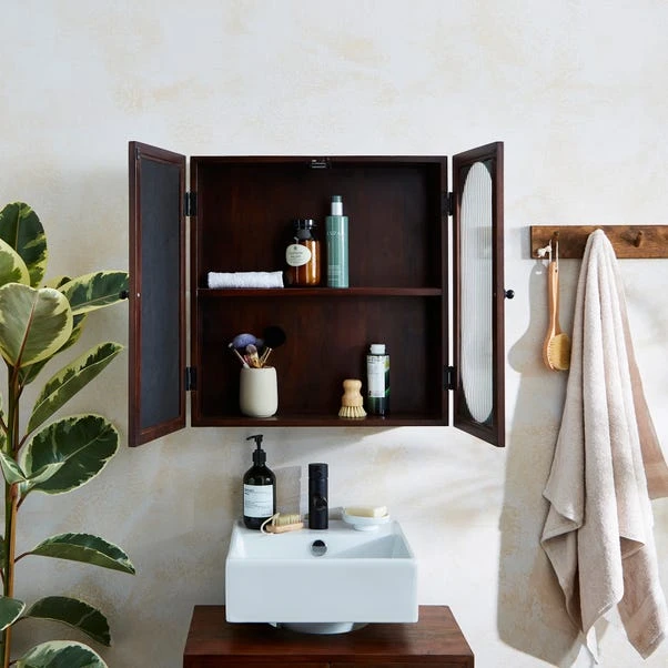 Elias Wall Cabinet, Acacia Wood, Mirror And Reeded Glass - Image 2