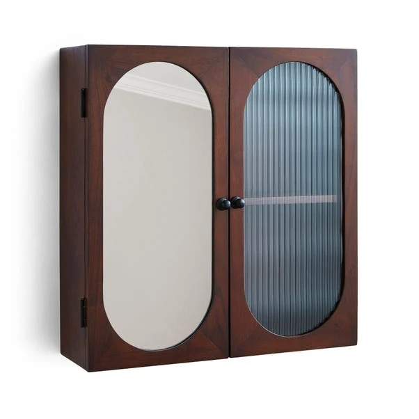 Elias Wall Cabinet, Acacia Wood, Mirror And Reeded Glass - Image 5