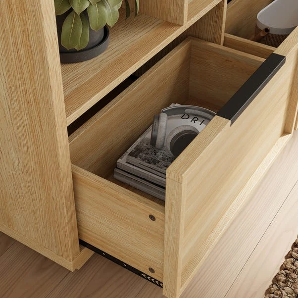 Hardy Wide Bookcase With 2 Drawers, Oak Effect - Image 3