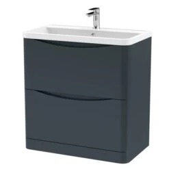 Lunar Floor Standing 2 Drawer Vanity Unit With Polymarble Basin
