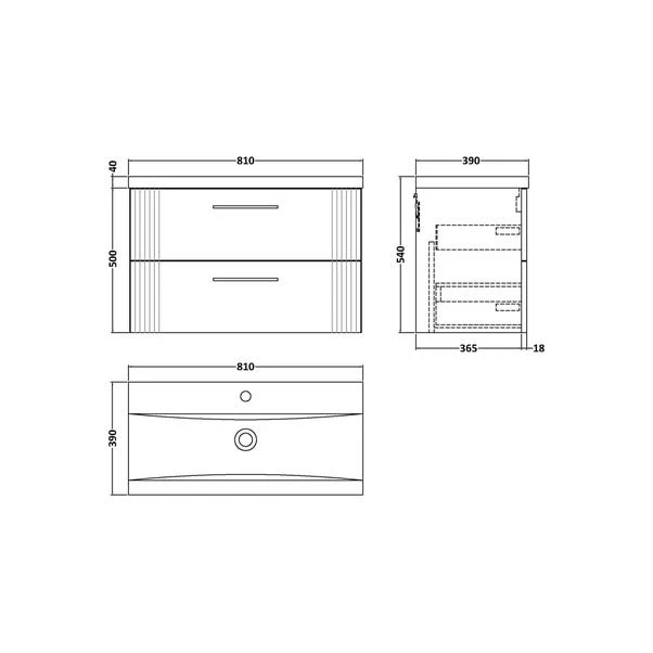 Deco Wall Mounted 2 Drawer Vanity Unit With Basin - Image 20