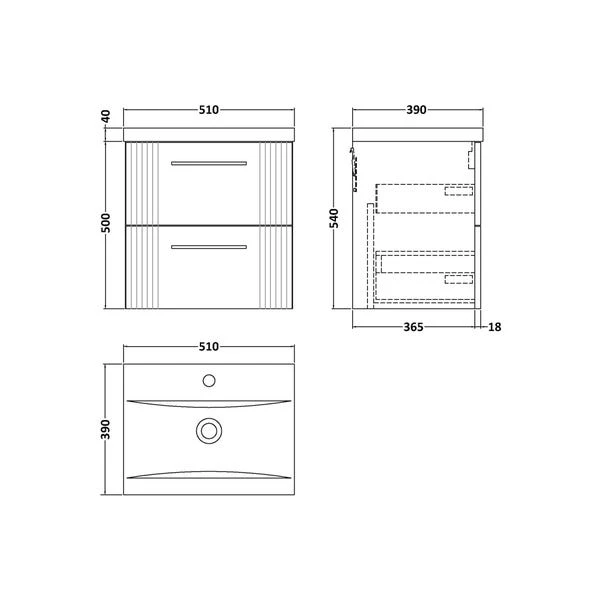 Deco Wall Mounted 2 Drawer Vanity Unit With Basin - Image 3
