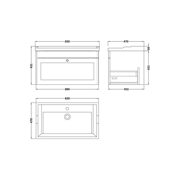 Classique Wall Mounted 1 Drawer Vanity Unit With Ceramic Basin - Image 18