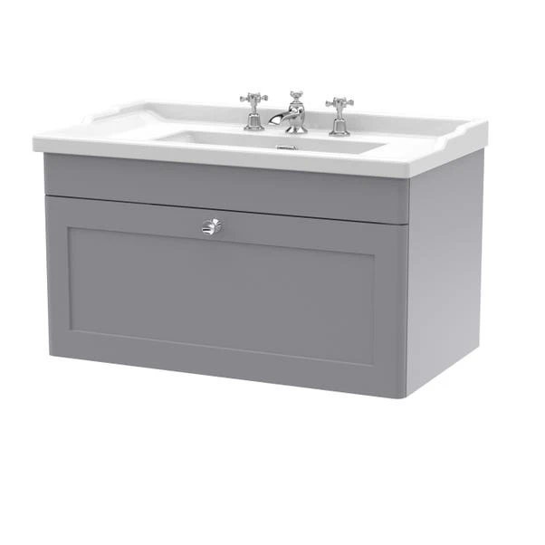 Classique Wall Mounted 1 Drawer Vanity Unit With Ceramic Basin - Image 13