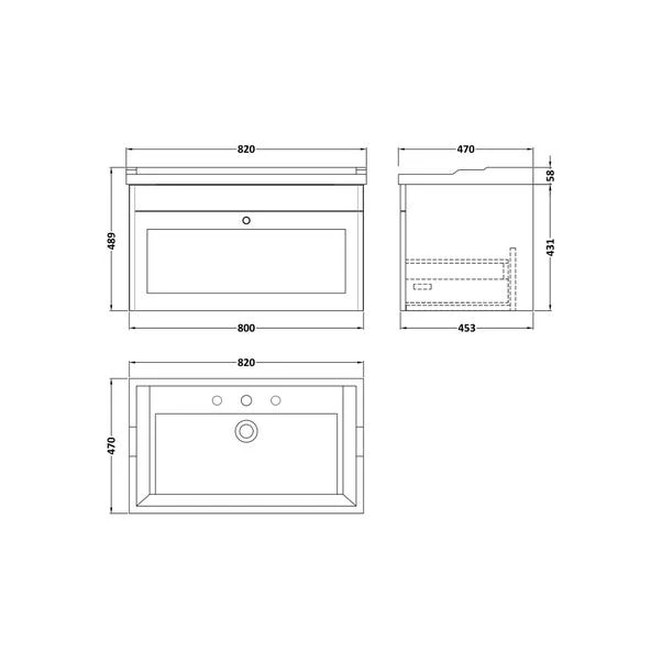 Classique Wall Mounted 1 Drawer Vanity Unit With Ceramic Basin - Image 14
