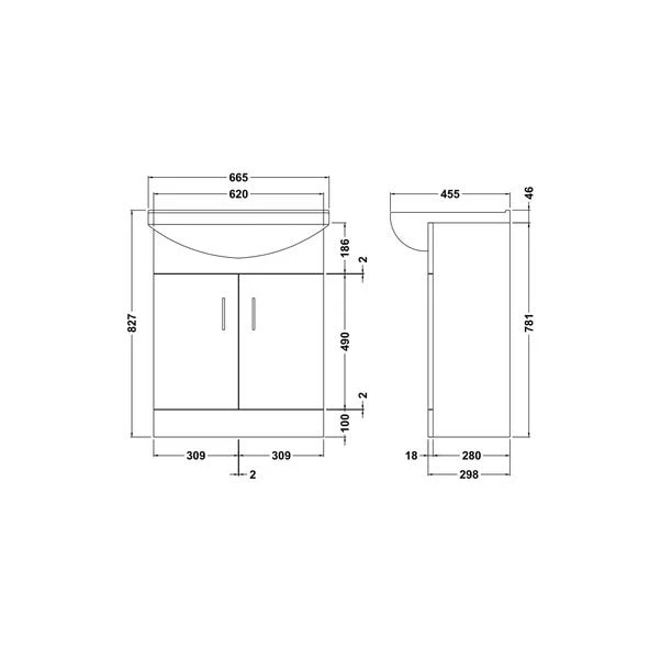 Mayford 2 Door Vanity Unit With Square Basin - Image 2