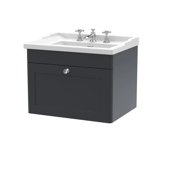 Classique Wall Mounted 1 Drawer Vanity Unit With Ceramic Basin - Image 3