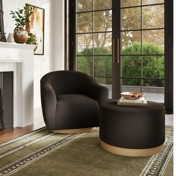 Daphne Black Boucle Swivel Chair