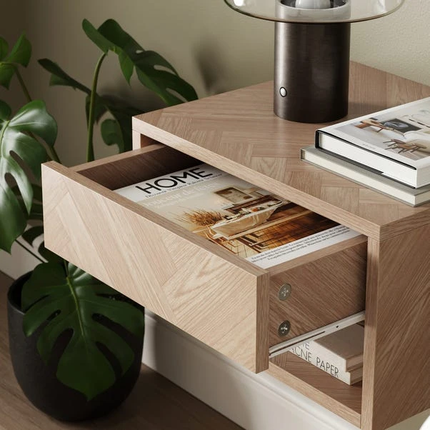 Casper 1 Drawer Floating Bedside Table, Mid Oak Effect - Image 3