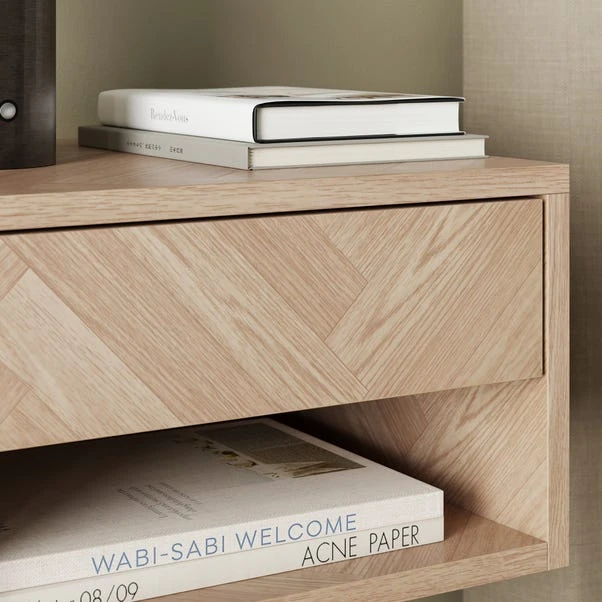 Casper 1 Drawer Floating Bedside Table, Mid Oak Effect - Image 4