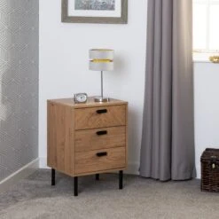 Barker 3 Drawer Bedside Table, Oak Effect