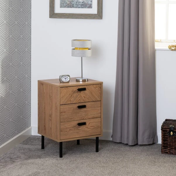 Barker 3 Drawer Bedside Table, Oak Effect