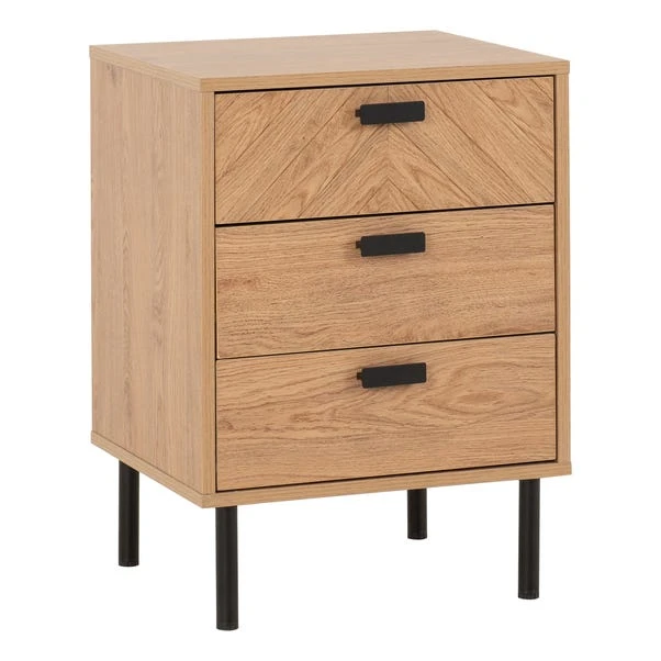 Barker 3 Drawer Bedside Table, Oak Effect - Image 2