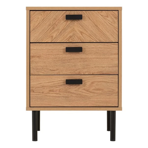 Barker 3 Drawer Bedside Table, Oak Effect - Image 3