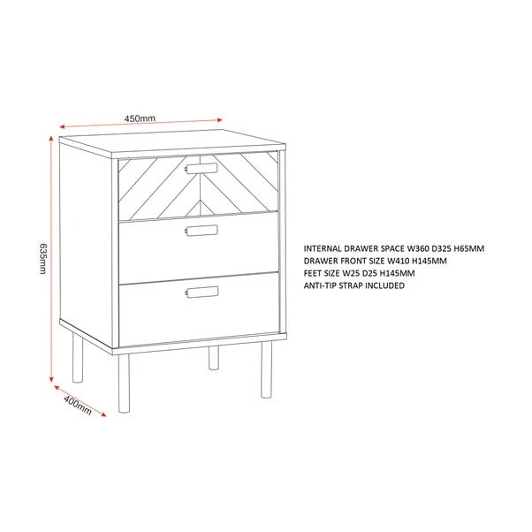 Barker 3 Drawer Bedside Table, Oak Effect - Image 8