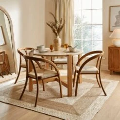 Halton 4 Seater Round Dining Table, Travertine & Oak