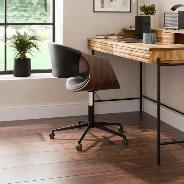 Modena Walnut Effect Office Chair, Black Faux Leather - Image 2