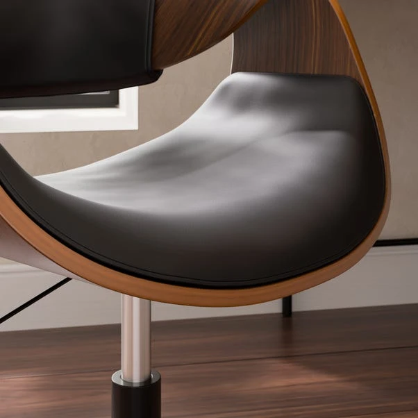 Modena Walnut Effect Office Chair, Black Faux Leather - Image 3
