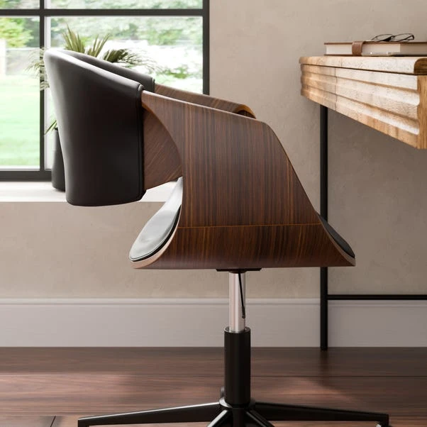 Modena Walnut Effect Office Chair, Black Faux Leather - Image 4