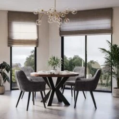 Indus Valley Logan 4 Seater Round Dining Table With 4 Logan Chairs