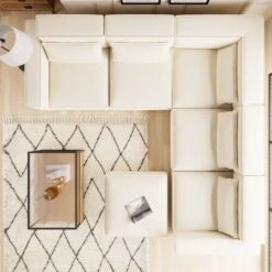 Modular Arne Natural Luna Fabric Corner Sofa With Footstool