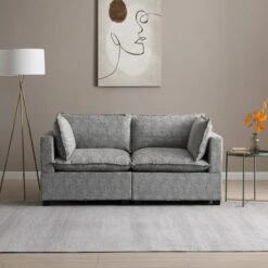 Moda 2 Seater Modular Sofa, Light Grey Boucle