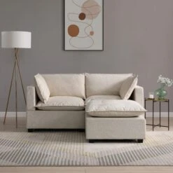 Moda 2 Seater Modular Sofa With Chaise, Natural Boucle