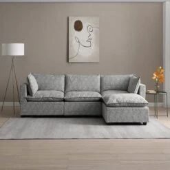 Moda 3 Seater Modular Sofa With Chaise, Light Grey Boucle