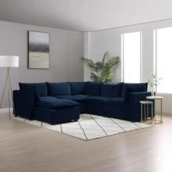 Moda Corner Modular Sofa With Chaise, Navy Velvet